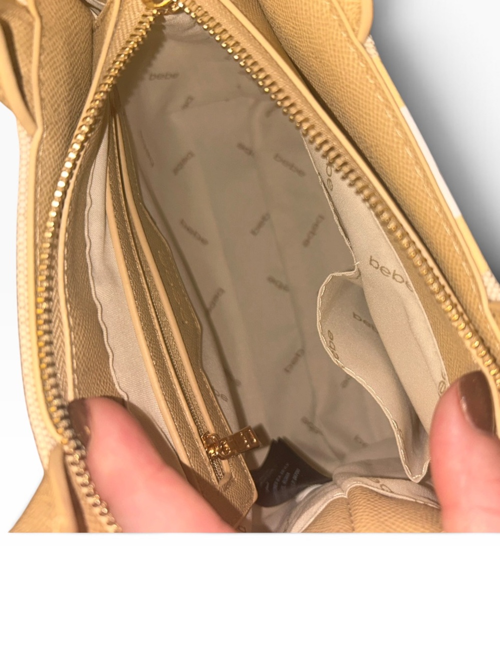 bebe Beige Canvas Stripe Satchel with Tan & White Accents - Picture 7 of 12
